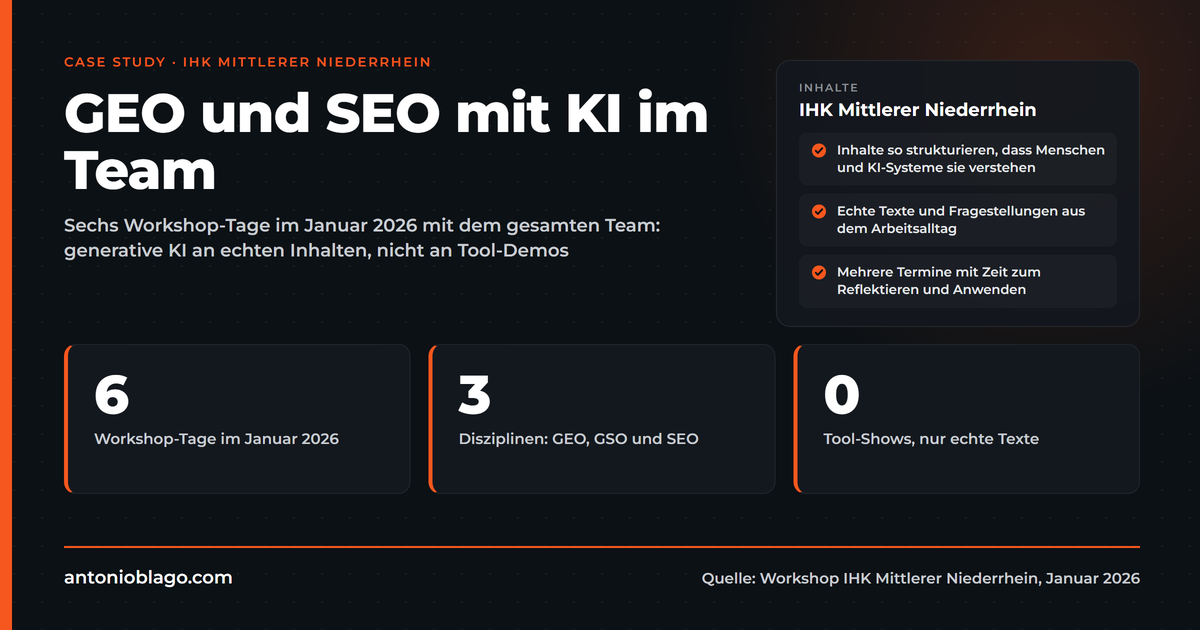 GEO & SEO mit KI Workshop bei der IHK Mittlerer Niederrhein