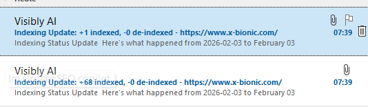 Beispiel einer Indexierungsbenachrichtigung mit neu indexierten URLs