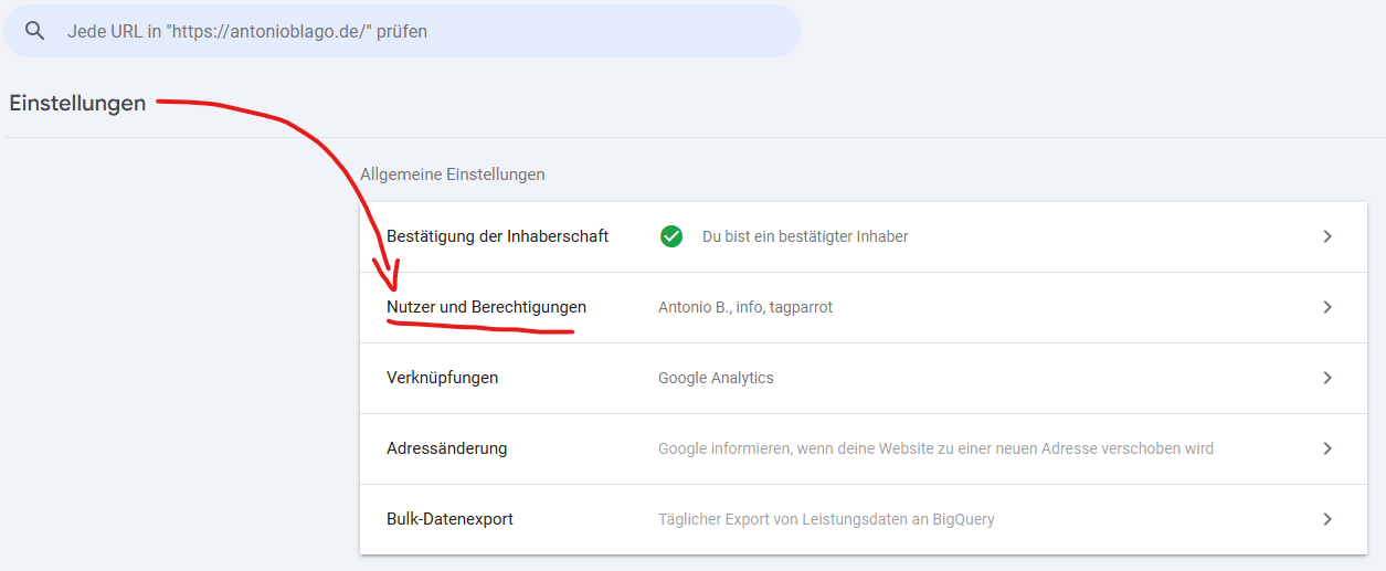 Einstellung Nutzer Google Search Console Einstellung Nutzer hinzufügen Google Search Console