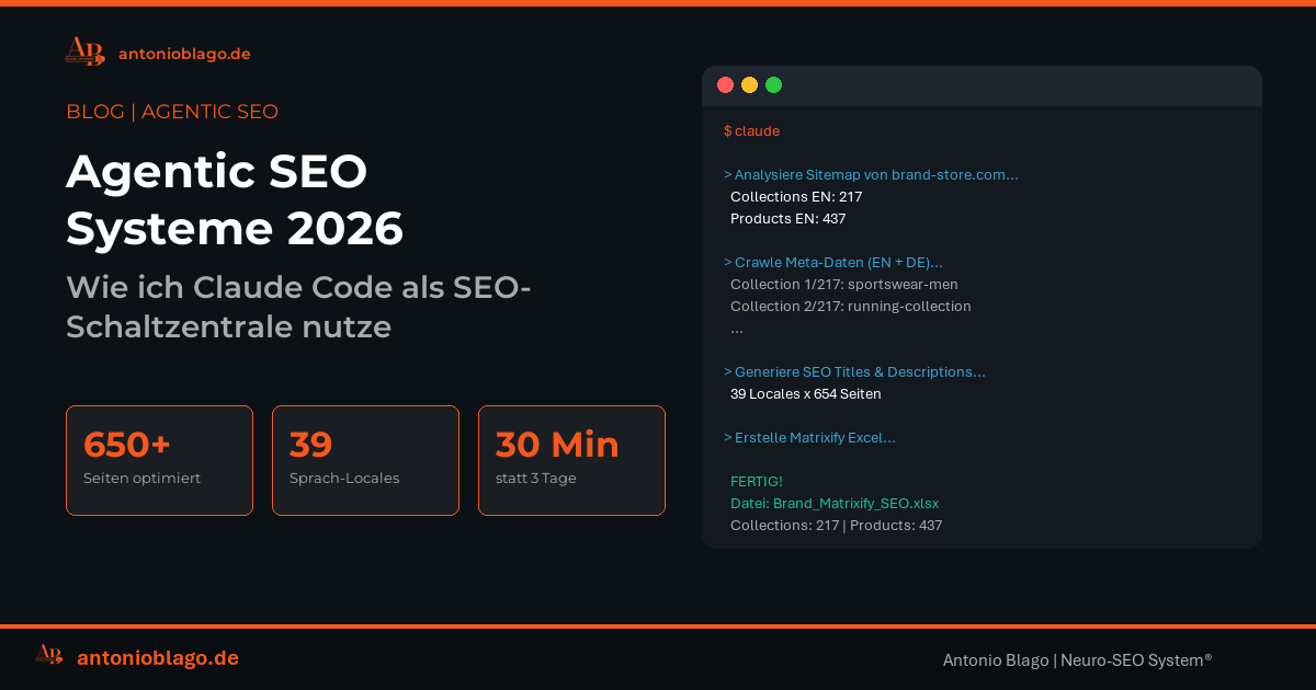 Agentic SEO Systeme 2026: Wie ich Claude Code als SEO-Schaltzentrale nutze