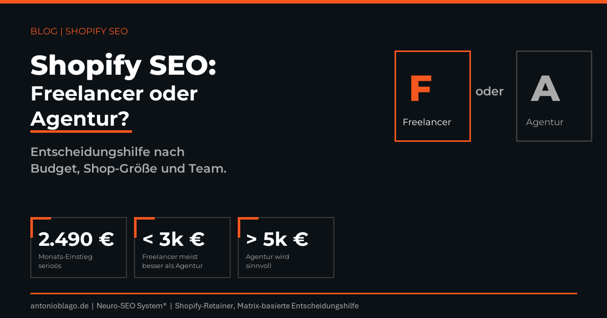 Shopify SEO: Freelancer oder Agentur – Entscheidungshilfe nach Budget